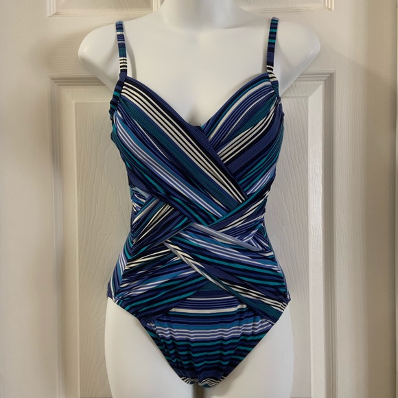 Merona Other - NWOT Merona Blue Striped Draped One Piece Size S